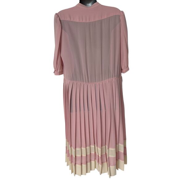 Vintage St. Gillian by Kay Unger Dress Pink Cream Pleated Midi Women's Size 12 - Picture 11 of 12